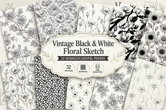 Download Vintage Black &amp; White Floral Sketch - Sketch Collection