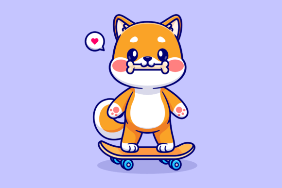 Download Cute Shiba Inu Bite Bone on Skateboard - Boar Collection