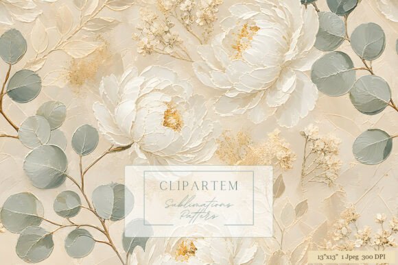 Download White Peony Eucalyptus Gold Pattern - Old Collection